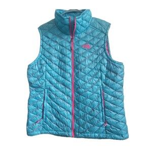 The North Face Thermoball Vest Womens Blue Pink Full Zip Lightweight Quilted